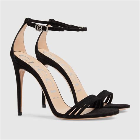 gucci black suede strappy heels|gucci block heel sandals.